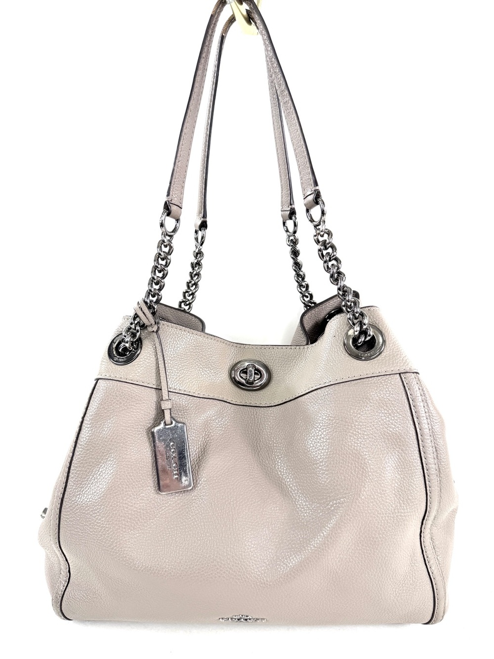 Coach Edie 36855 Beechwood Pebbled Leather Shoulder Bag Turn Lock Chain Strap
